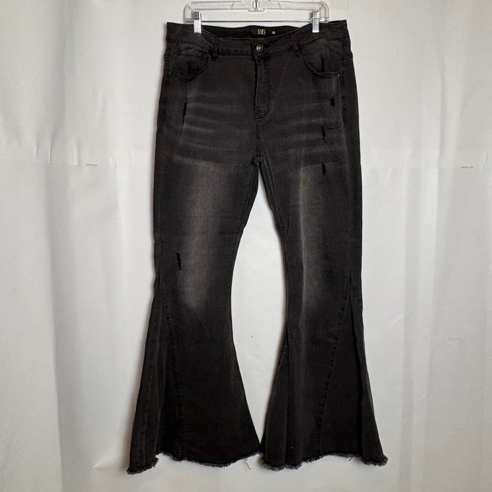 Lucky & Blessed L&B Black Mid Rise Flare Bell Bottom Jeans Distressed Size 18